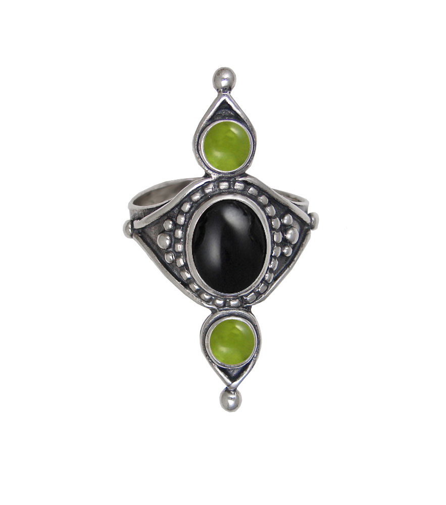 Sterling Silver Royal Ring With Black Onyx And Peridot Size 7